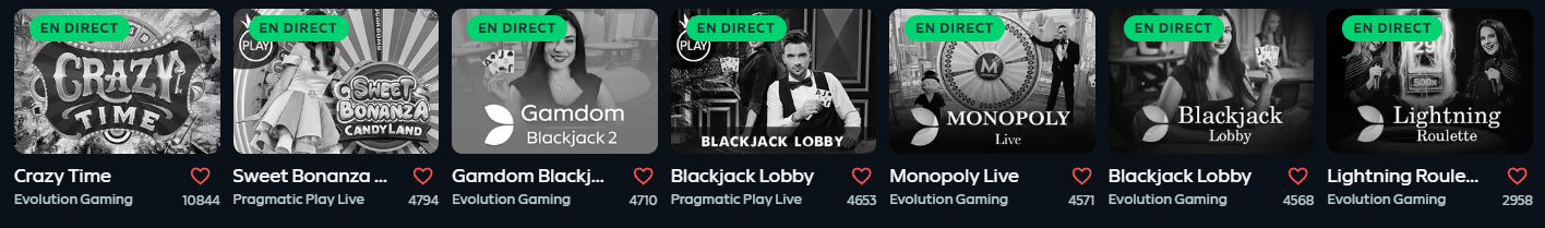 Expérience de jeux en direct au GAMDOM CASINO