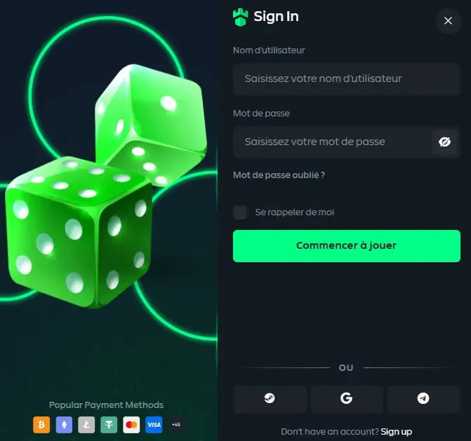 Accès et connexion des membres du GAMDOM CASINO