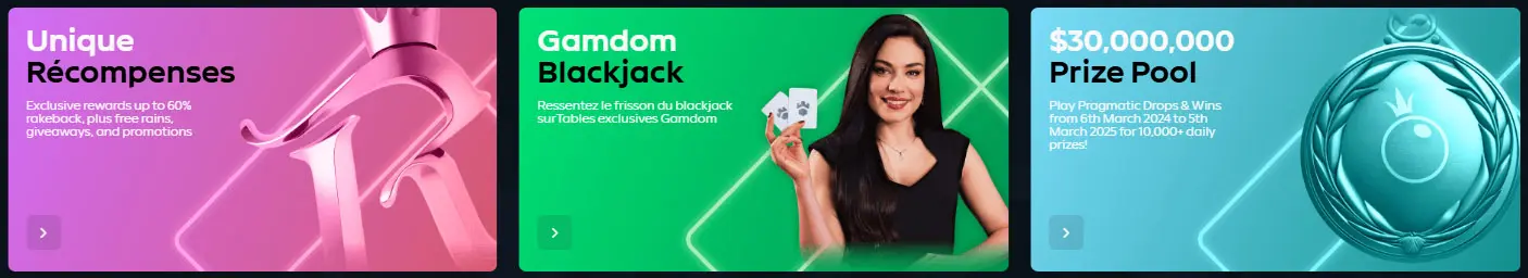 Offres de bonus et promotions de GAMDOM CASINO en ligne
